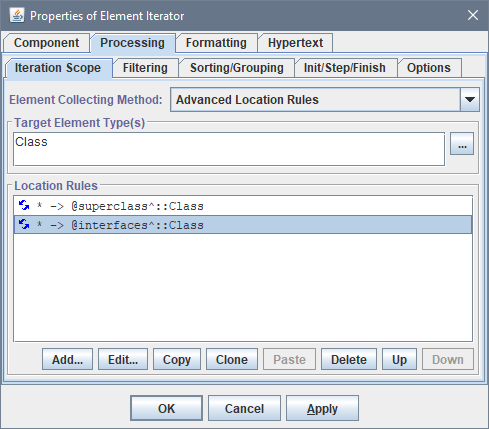 Specifying an Element Iteration Scope using Advanced Location Rules