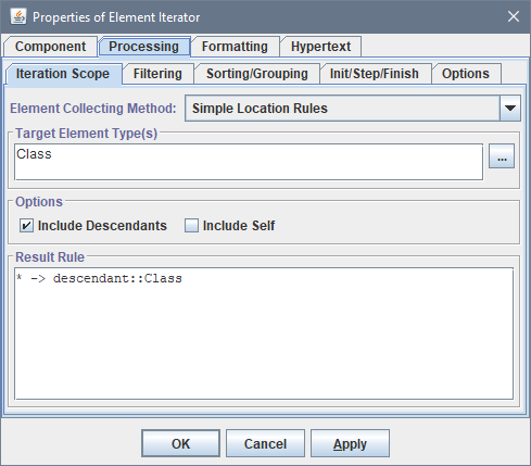 Specifying an Element Iteration Scope using Simple Location Rules