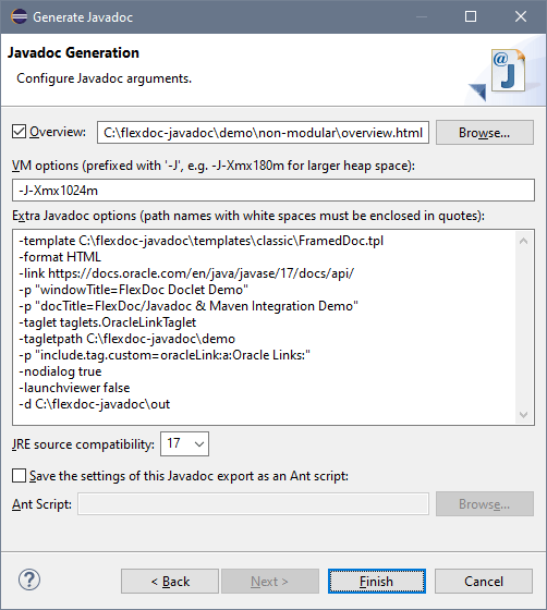 Running DocFlex Doclet from Eclipse